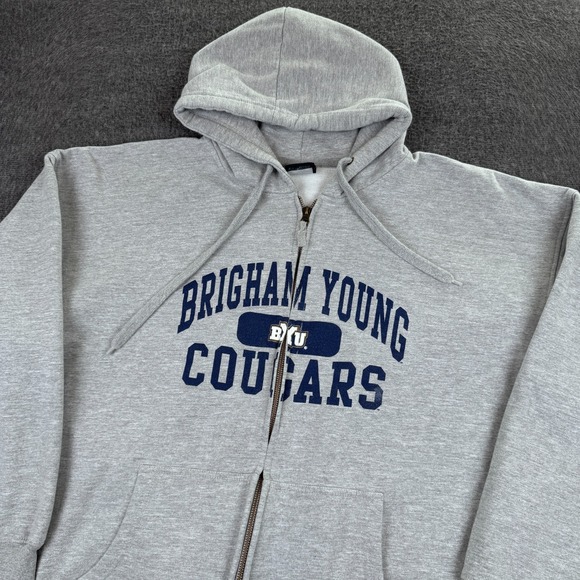 Vintage TSI BYU Cougars Hoodie Mens XL Gray Full Zip Brigham Young NCAA Y2K - Picture 1 of 7